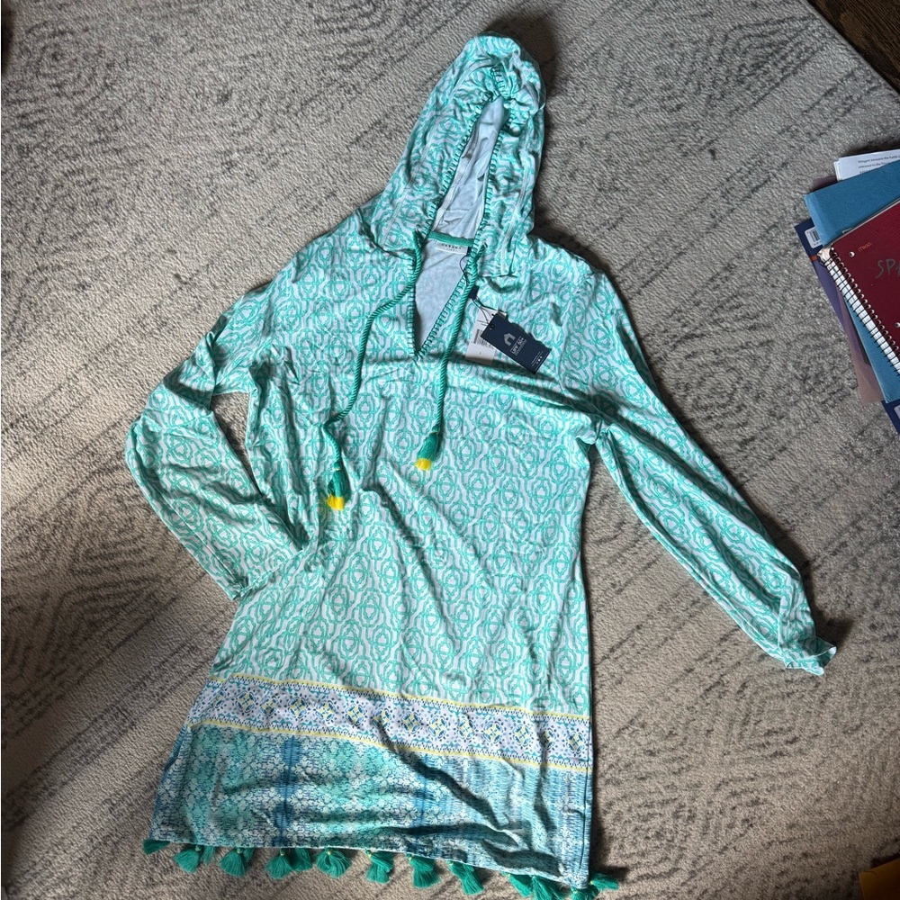 Cabana Life Green Patterned Hooded Sun SPF 50 Dress (Brand New)